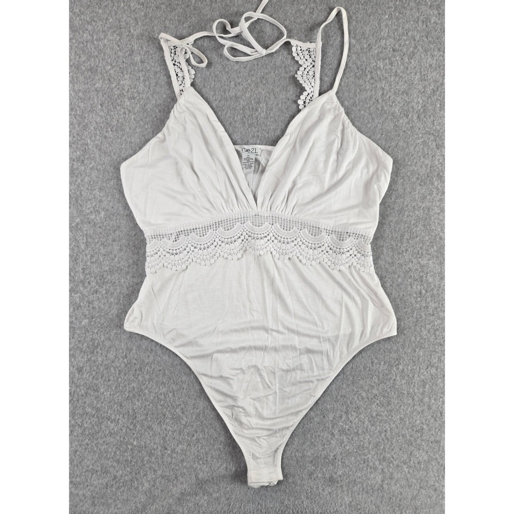 Rue21 Womens Size XL White Lace Trim V-Neck Halter Bodysuit NEW